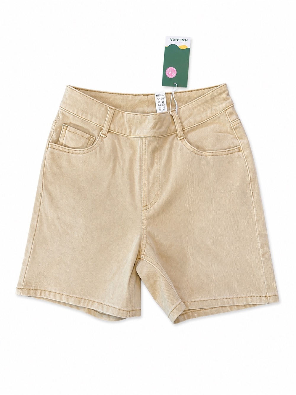 HALARA Women’s High-Rise Jean Shorts in Beige - Picture 3 of 4